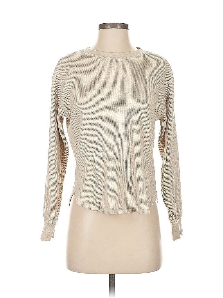 Pre-owned Uniqlo Long Sleeve Top Tan Boatneck Tops In Brown