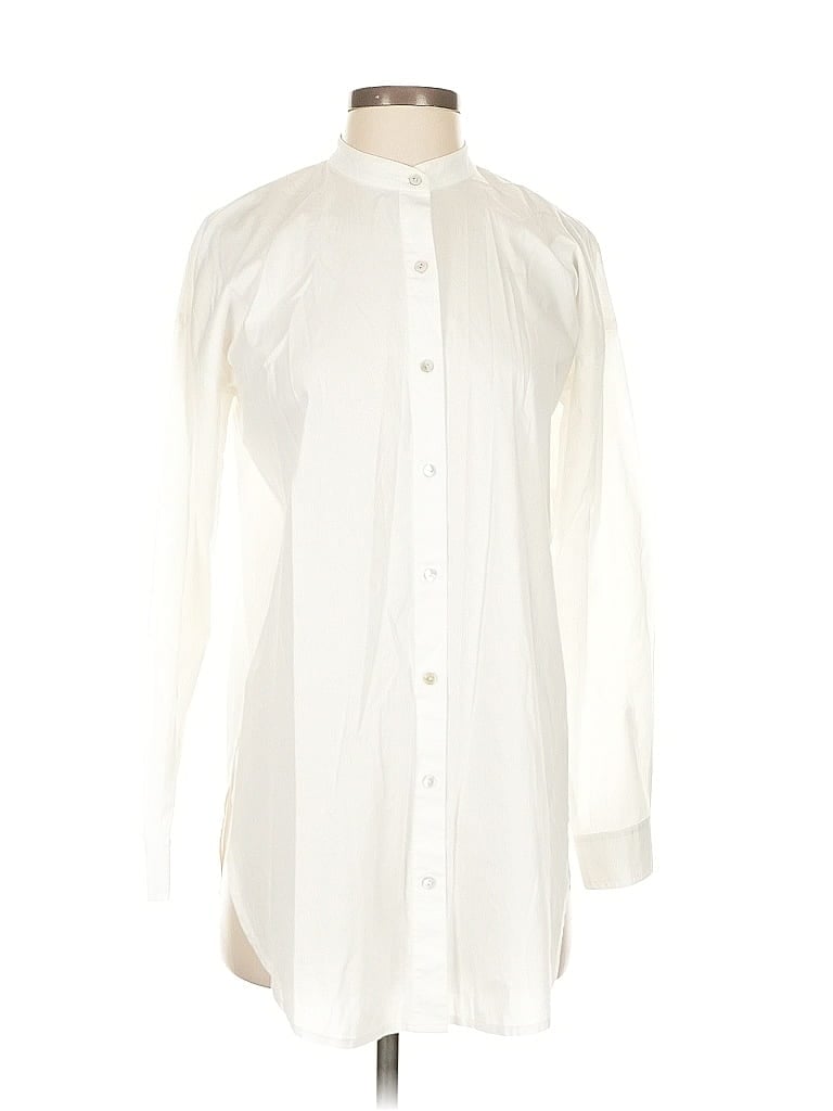 Pre-owned Eileen Fisher Long Sleeve Blouse In White