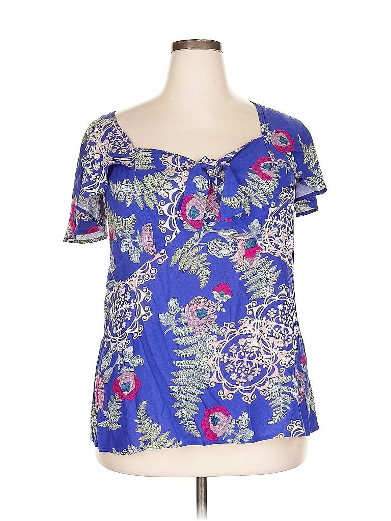 Pre-owned Loralette Short Sleeve Blouse In Blue