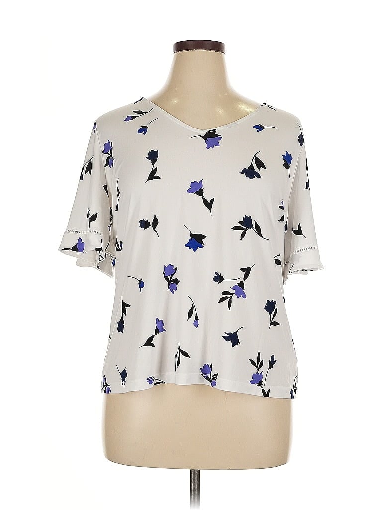 Pre-owned Liz Claiborne Short Sleeve Blouse In White