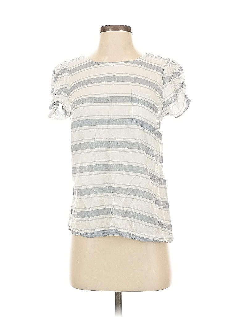 Pre-owned Lc Lauren Conrad Short Sleeve Top Silver Sweetheart Neckline Tops