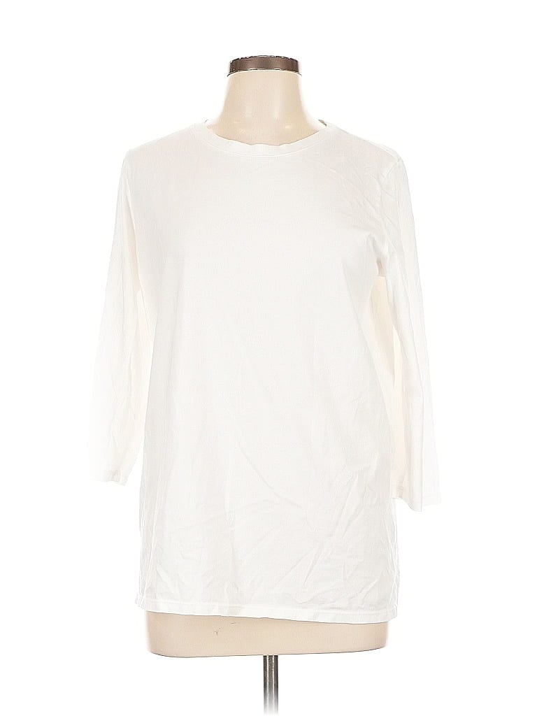 Pre-owned Lands' End 3/4 Sleeve T-shirt In White