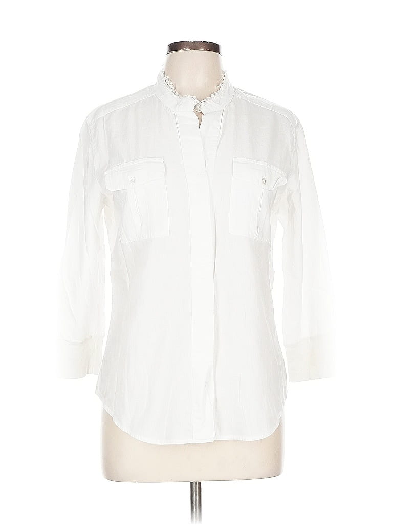 Pre-owned James Perse 3/4 Sleeve Button Down Shirt In White