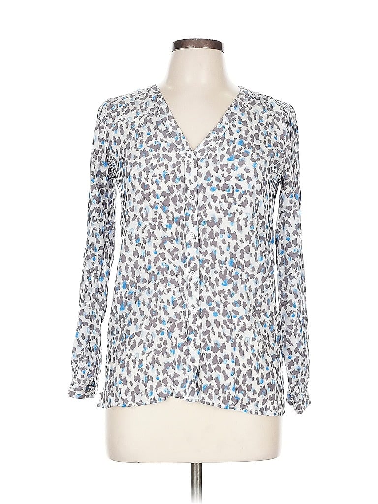 Pre-owned Joie Long Sleeve Silk Top Blue Animal Print Pattern V Neck Tops