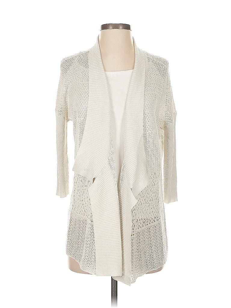 Pre-owned Eileen Fisher Silk Cardigan Sweater In White