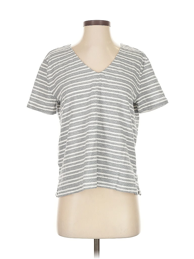 Pre-owned Ann Taylor Loft Short Sleeve Top Gray V Neck Tops