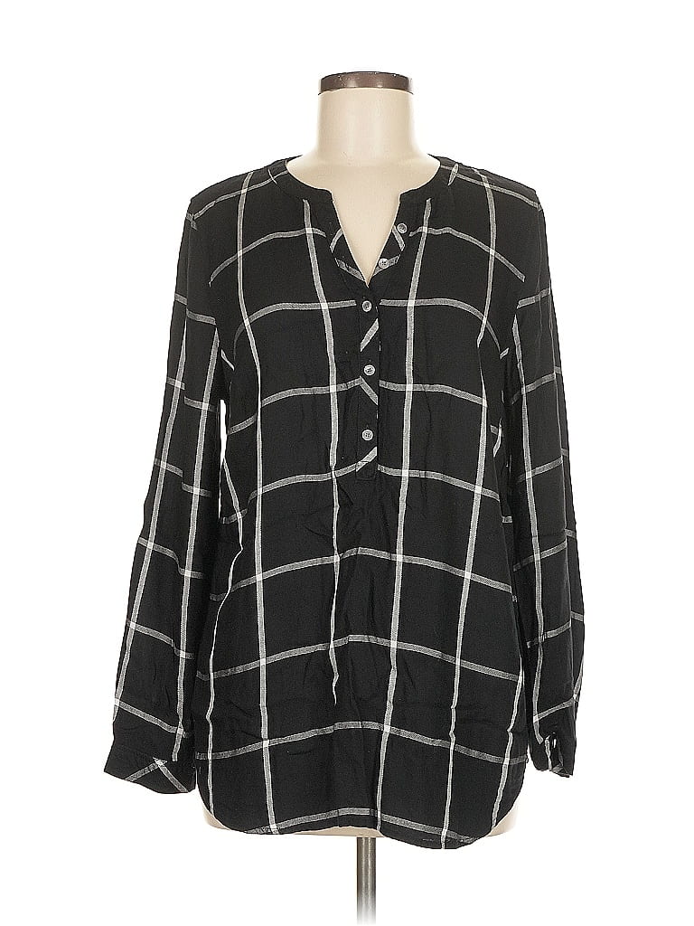 Pre-owned Talbots Long Sleeve Henley Shirt In Black