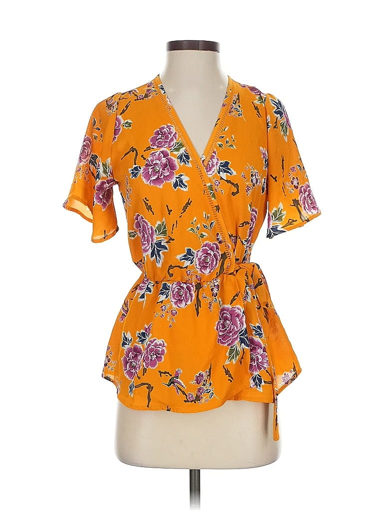 Pre-owned Sienna Sky Short Sleeve Blouse In Orange