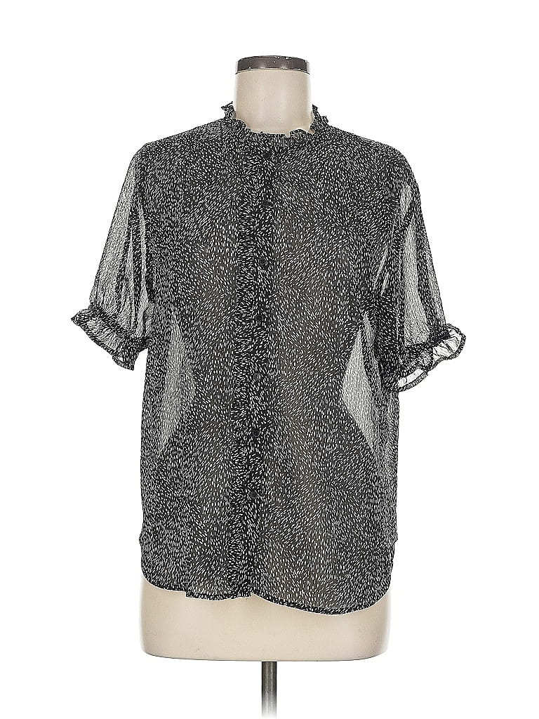 Pre-owned Pleione Short Sleeve Blouse In Black