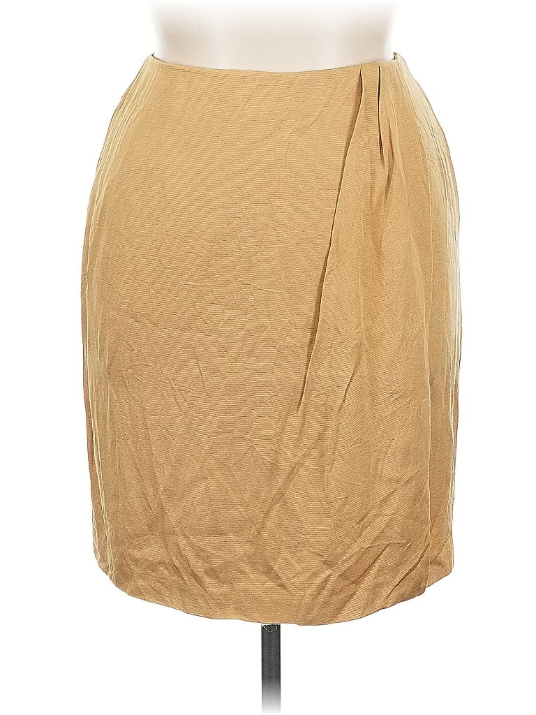 Linda Allard Ellen Tracy 100% Silk Solid Tan Silk Skirt Size 14 - photo 1