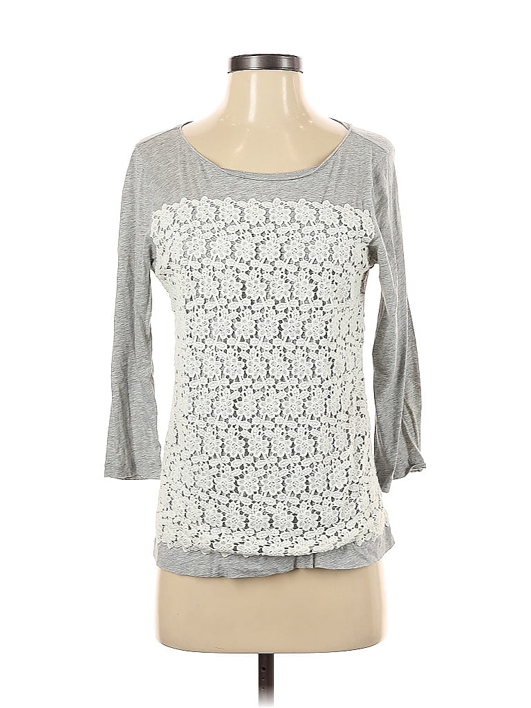 Pre-owned J.crew Factory Store 3/4 Sleeve Top Gray Square Neckline Tops