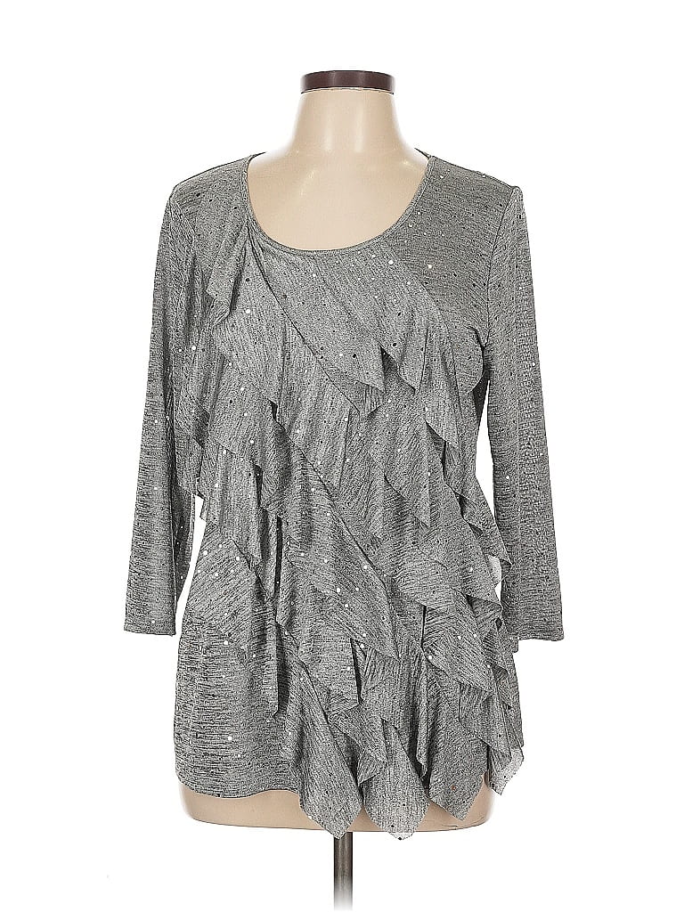 Pre-owned Notations 3/4 Sleeve Top Silver Scoop Neck Tops