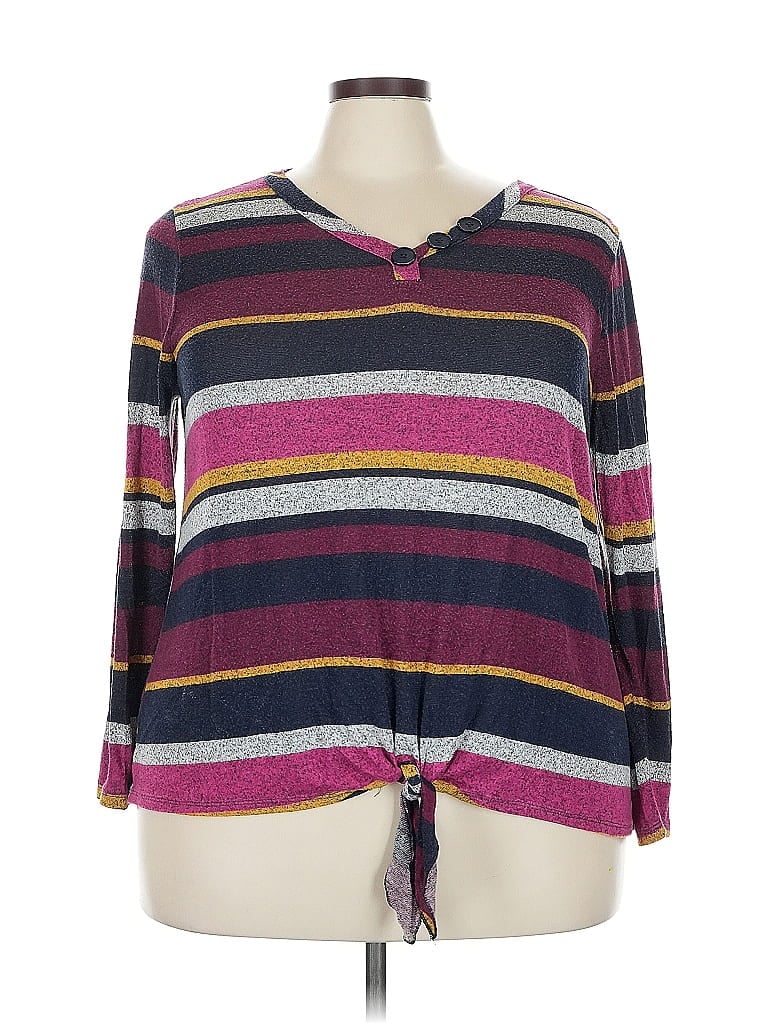 Pre-owned Lane Bryant Long Sleeve Top Burgundy Keyhole Neckline Tops