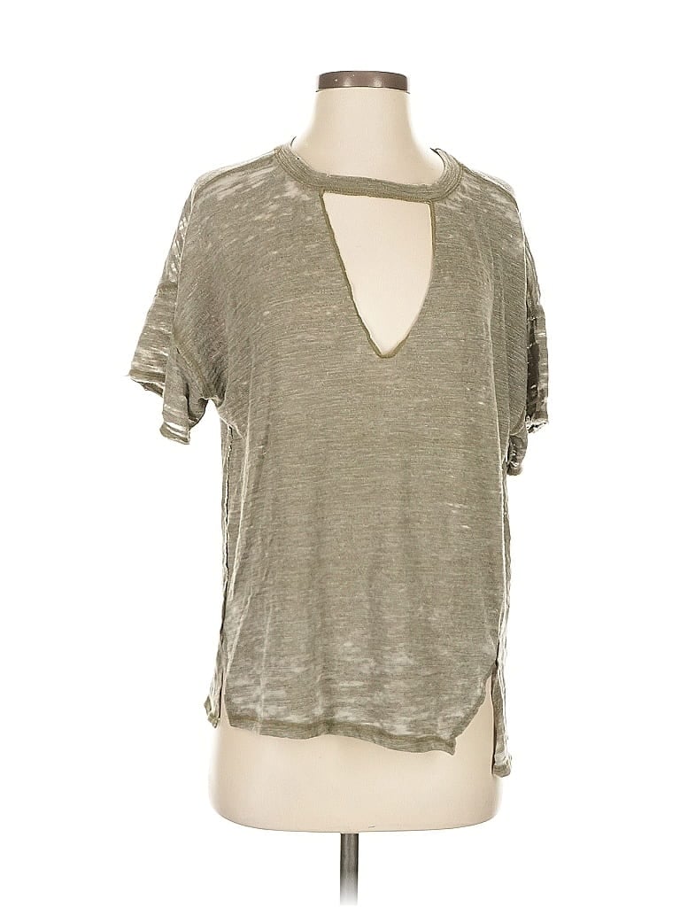 Pre-owned We The Free Short Sleeve Top Gray Keyhole Neckline Tops