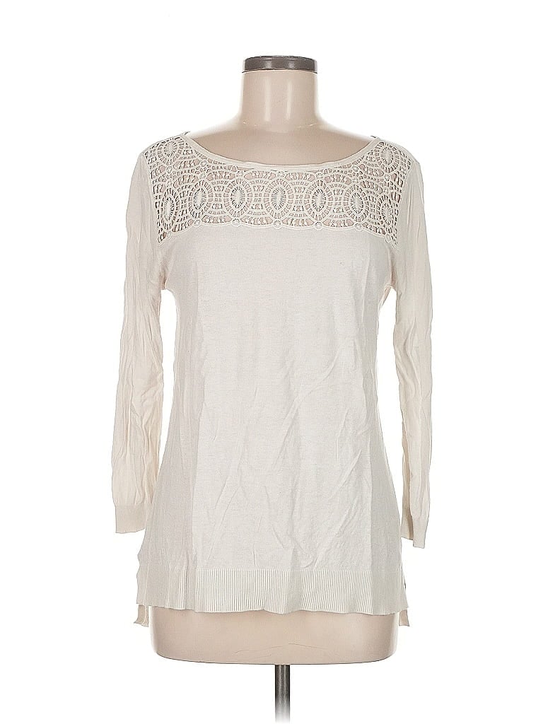 Pre-owned Ann Taylor Loft Long Sleeve Top Ivory Boatneck Tops In White