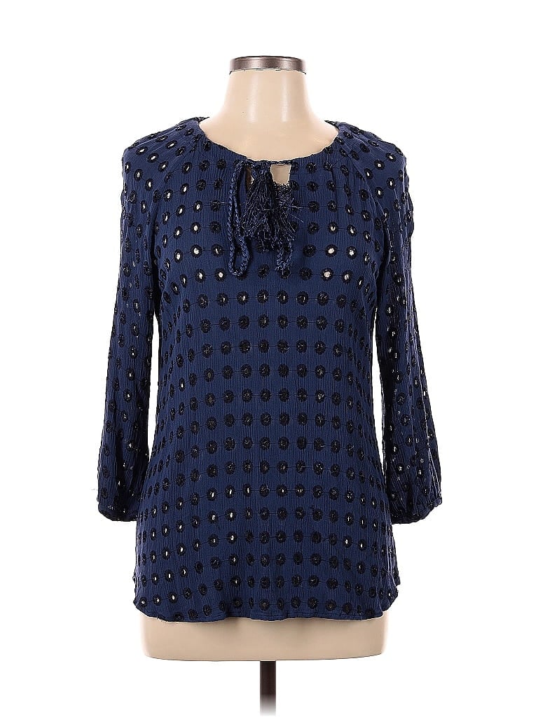 Pre-owned Lavender Brown 3/4 Sleeve Blouse In Blue