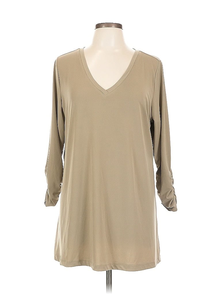 Pre-owned Susan Graver 3/4 Sleeve Top Green V Neck Tops