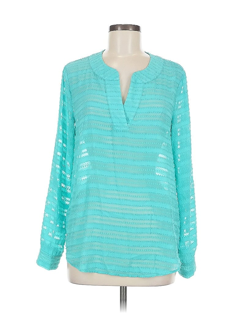 Pre-owned Ann Taylor Factory Long Sleeve Blouse In Blue