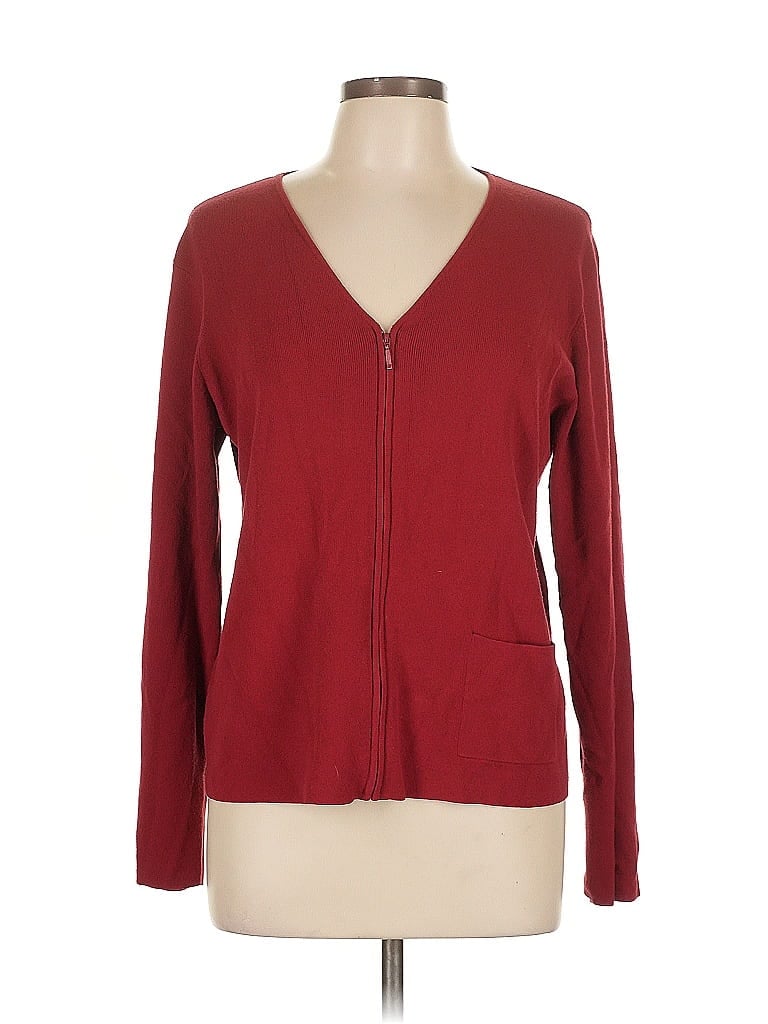 Pre-owned Eileen Fisher Cardigan Sweater In Burgundy