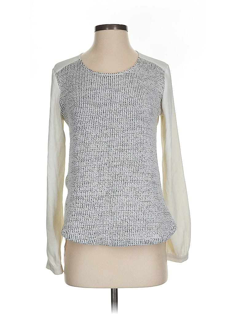 Pre-owned Ann Taylor Loft Long Sleeve Top Silver Crew Neck Tops