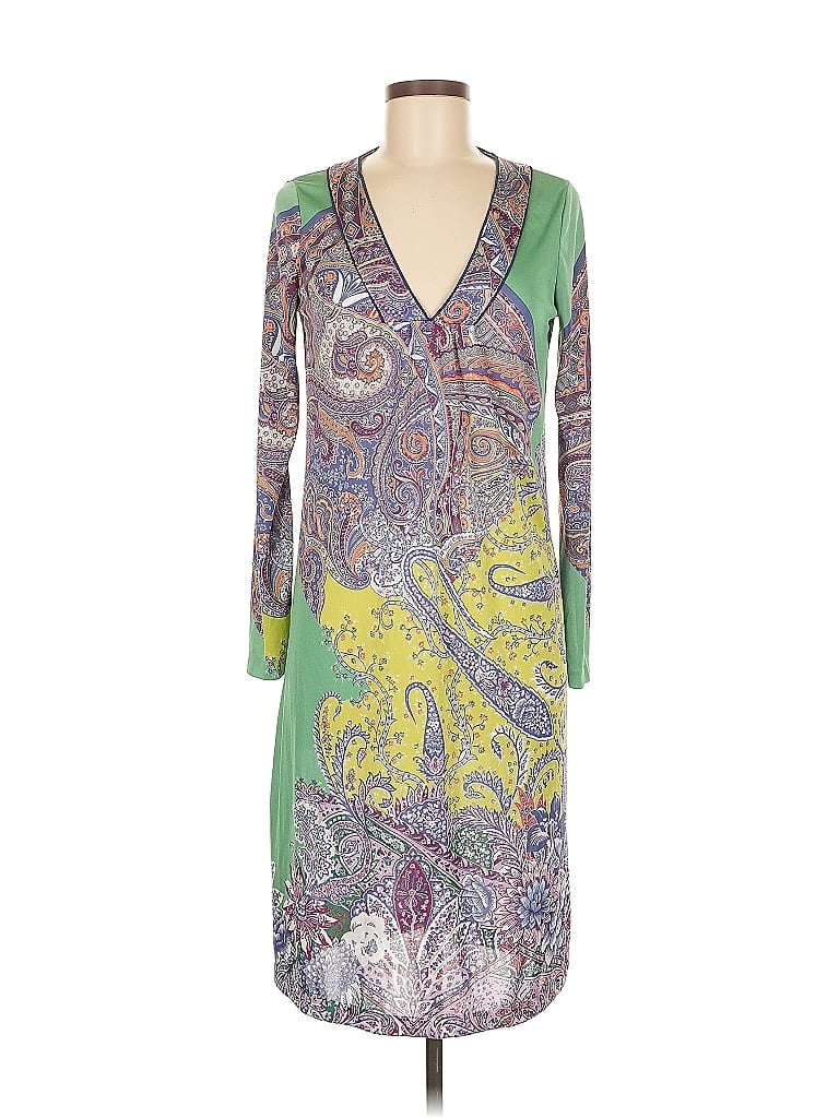 ETRO 100% Polyester Paisley Green Casual Dress Size EU (IT) 44 / US 8 - photo 1