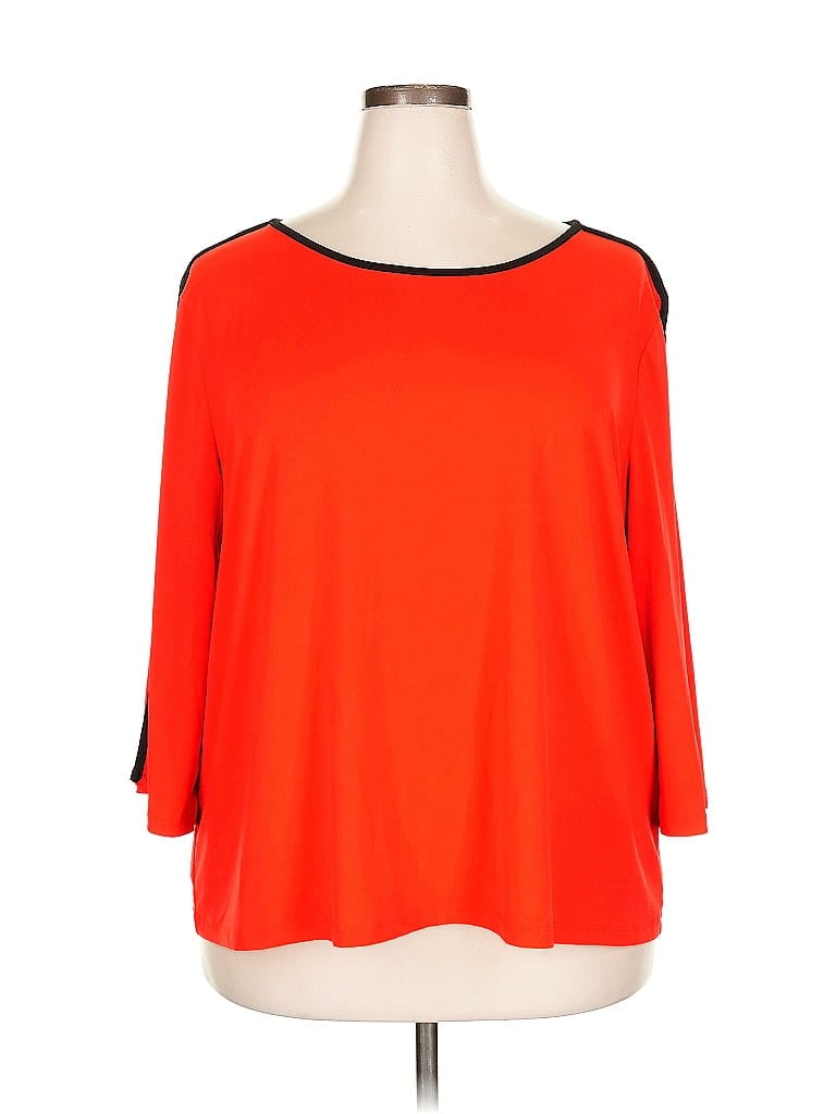 Click to view more detailed imagery on our partner's website Pre-owned Carmen Marc Valvo 3/4 Sleeve Top Orange Boatneck Tops