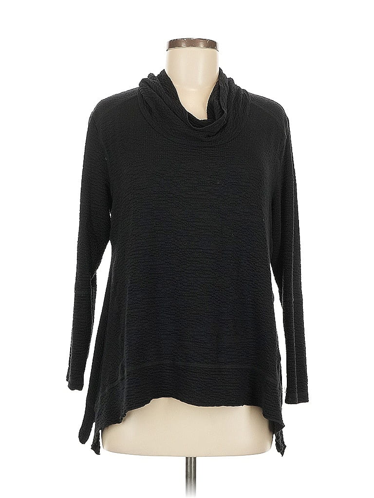 Pre-owned Sno Skins Long Sleeve Top Black Solid Pattern Cowl Neck Tops