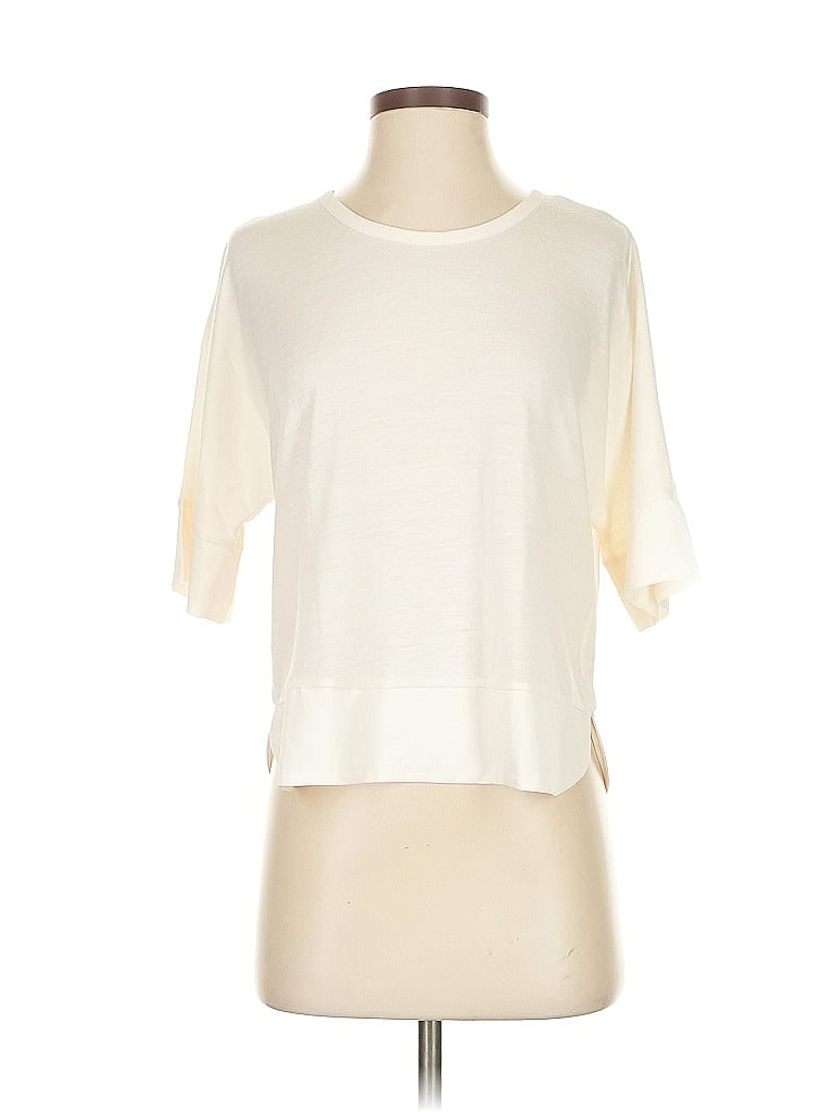 Pre-owned Ann Taylor Loft Short Sleeve Top Ivory Boatneck Tops In White