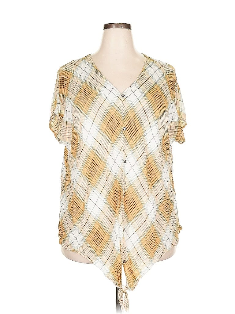 Pre-owned Cj Banks Short Sleeve Blouse In Gold