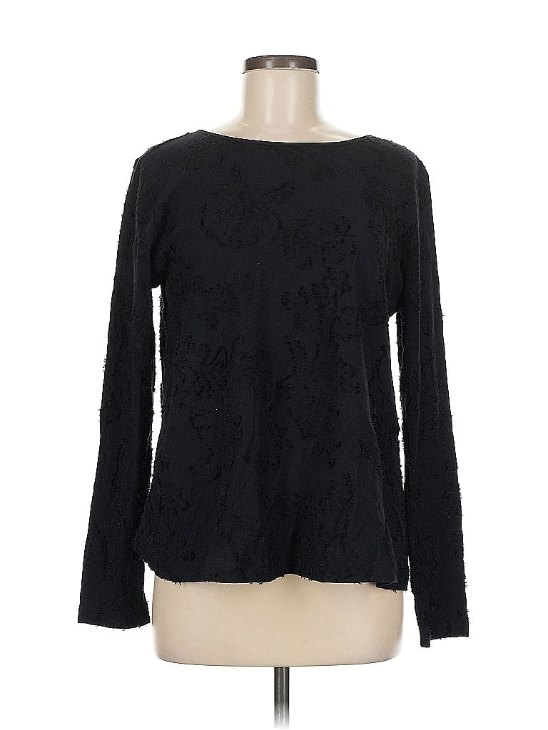 Pre-owned Ann Taylor Loft Long Sleeve Top Black Crew Neck Tops