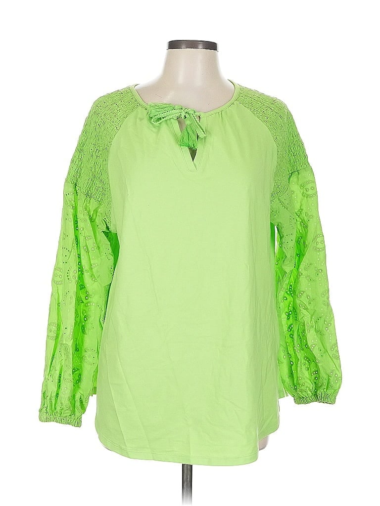 Pre-owned Belle By Kim Gravel 3/4 Sleeve Blouse In Green