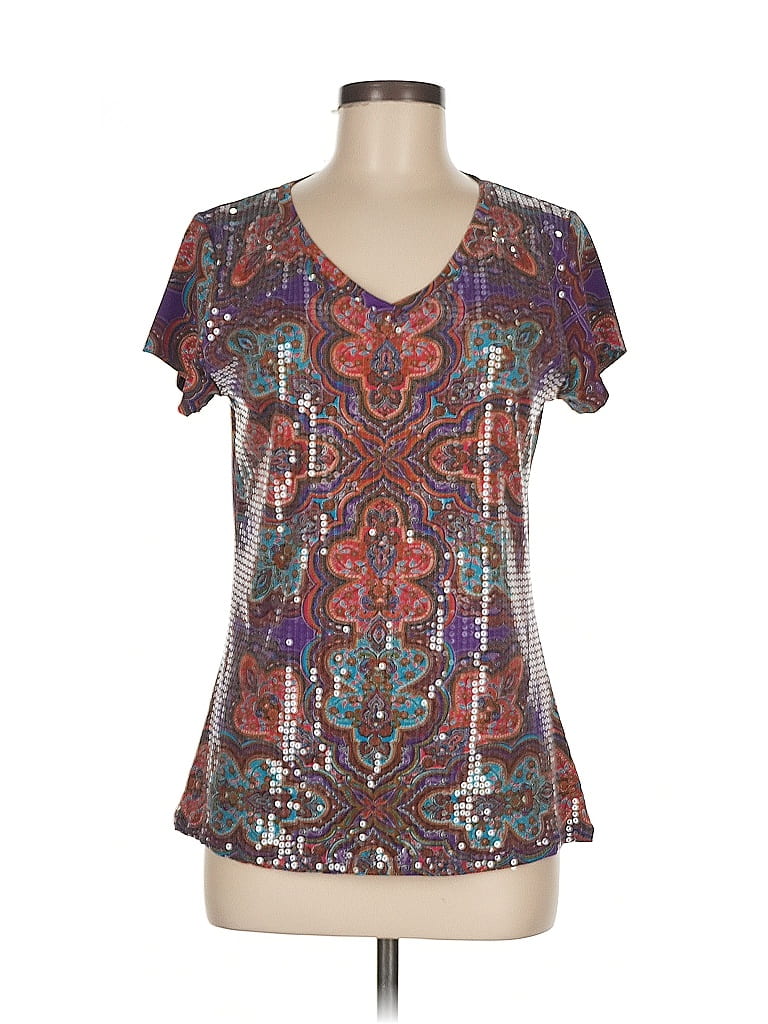Pre-owned Brina & Em Short Sleeve Top Brown V Neck Tops
