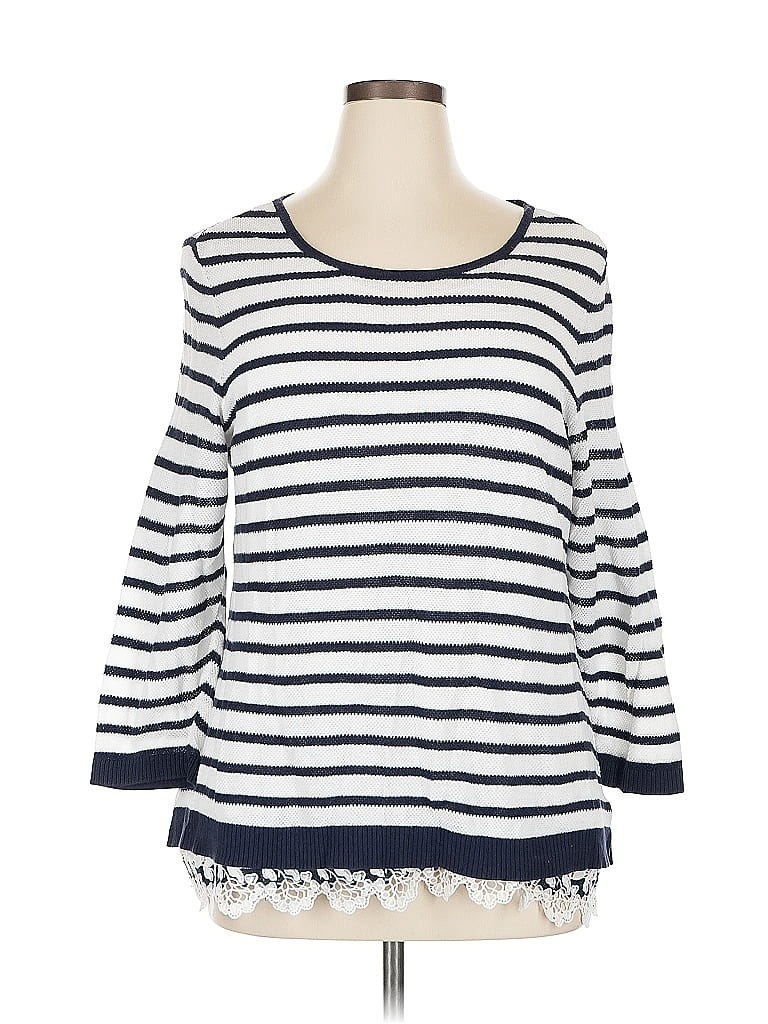 Pre-owned Cj Banks 3/4 Sleeve Top White Boatneck Tops