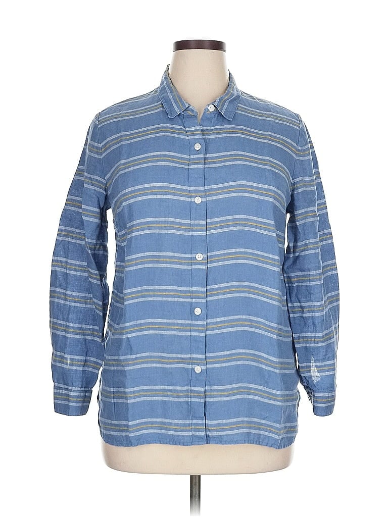 Pre-owned Coldwater Creek Long Sleeve Button Down Shirt In Blue