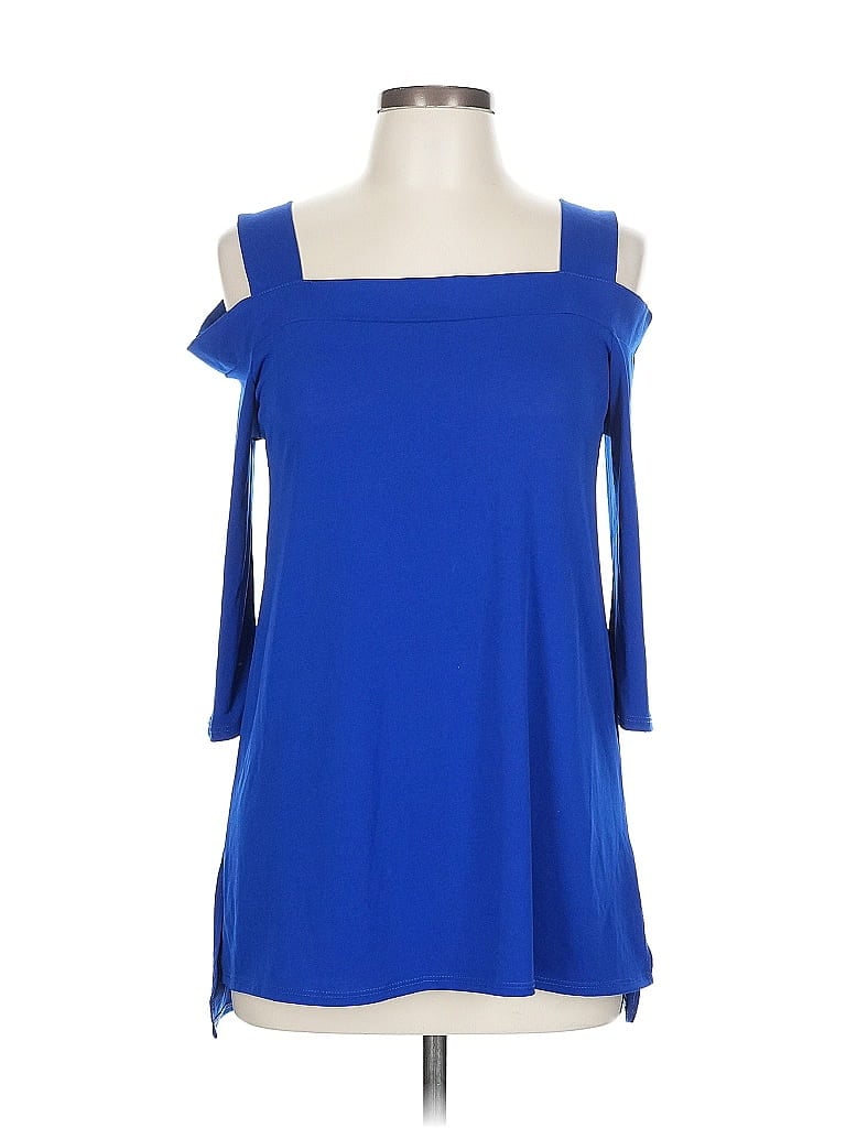 Pre-owned Cha Cha Vente 3/4 Sleeve Top Blue Cold Shoulder Neckline Tops