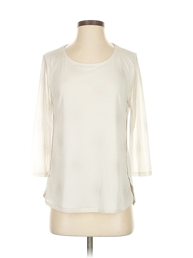 Pre-owned Travelers By Chico's 3/4 Sleeve Top Ivory Boatneck Tops In White