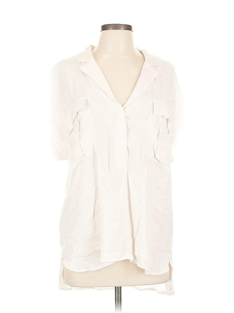 Pre-owned Ann Taylor Loft Short Sleeve Blouse In White