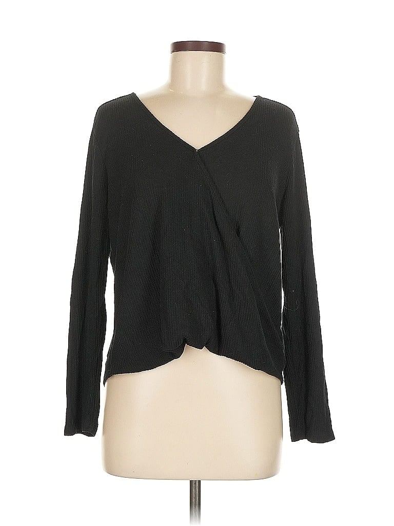 Pre-owned Z Supply Long Sleeve Top Black Plunge Neckline Tops