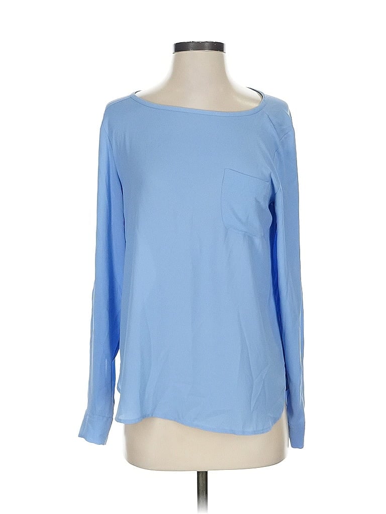 Pre-owned Ann Taylor Loft Long Sleeve Top Blue Solid Pattern Boatneck Tops