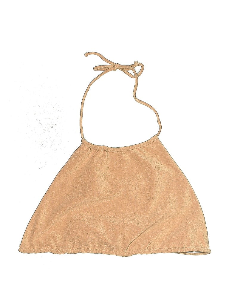 Pre-owned Jade Swim Swimsuit Top Tan Chevron/herringbone Pattern Swimwear In Brown