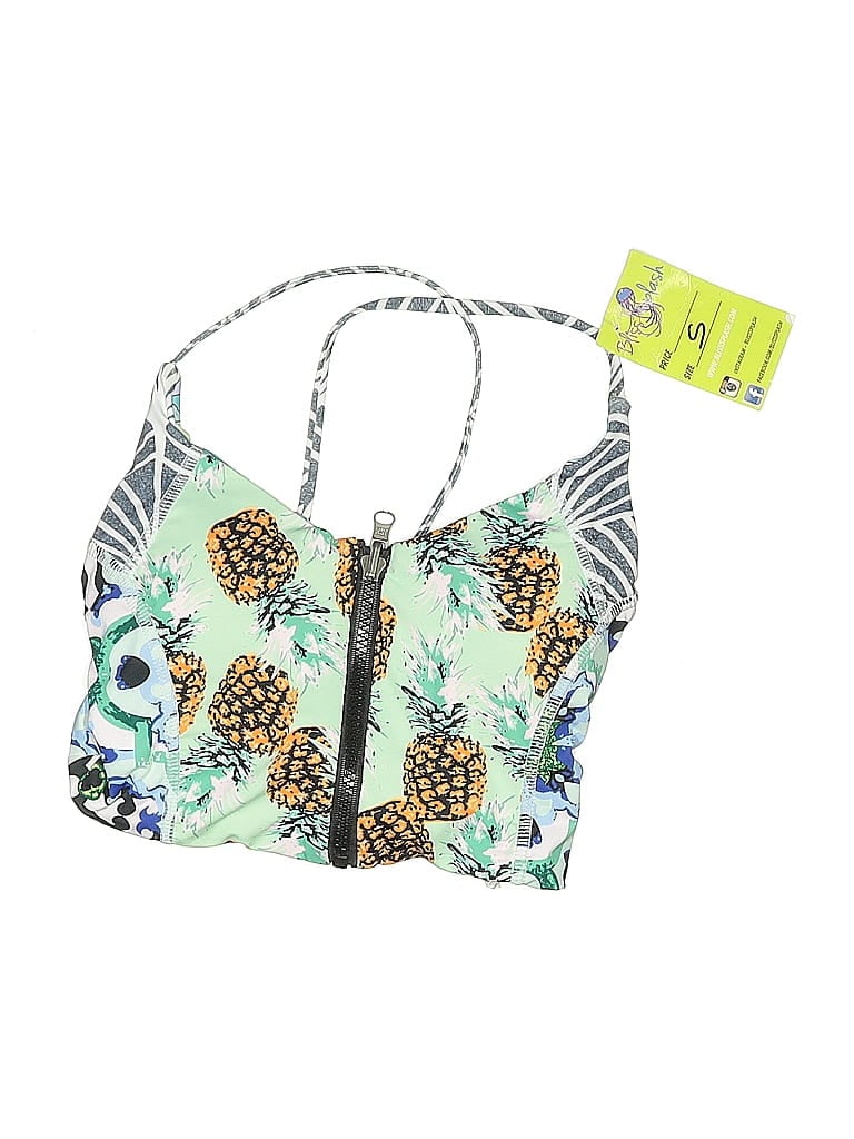 Pre-owned Assorted Brands Swimsuit Top Green Print Pattern Swimwear