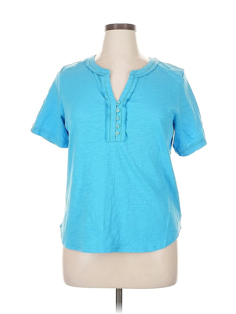 Pre-owned Karen Neuburger Collection Short Sleeve Henley Shirt In Blue