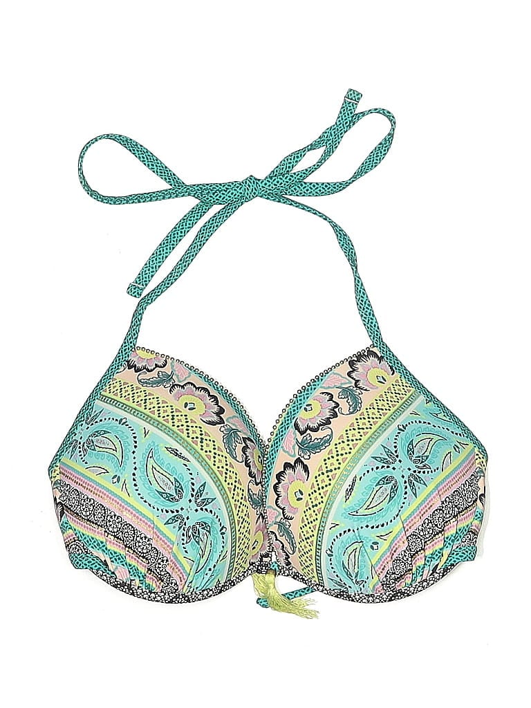 Pre-owned Shade & Shore Swimsuit Top Green Paisley Pattern Swimwear