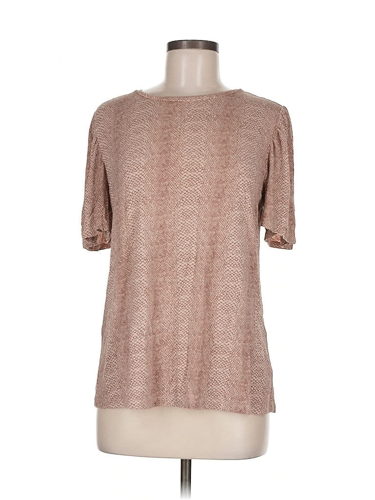 A NEW DAY Pre-owned Short Sleeve Top Brown Crew Neck Tops