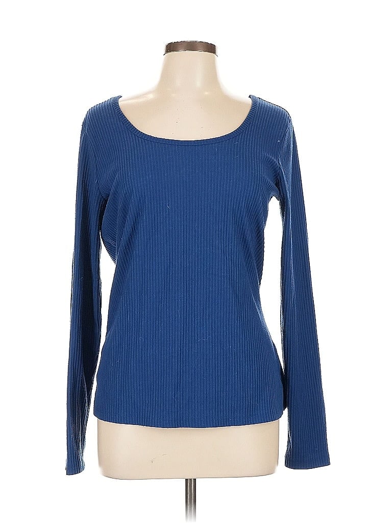 Pre-owned Zobha Long Sleeve Top Blue Scoop Neck Tops