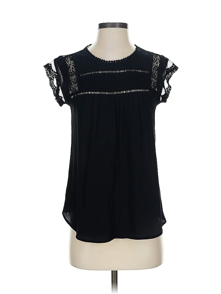 Pre-owned Daniel Rainn Short Sleeve Top Black Keyhole Neckline Tops