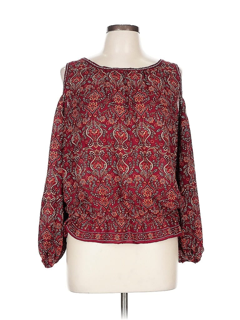 Pre-owned Max Studio Long Sleeve Blouse In Burgundy