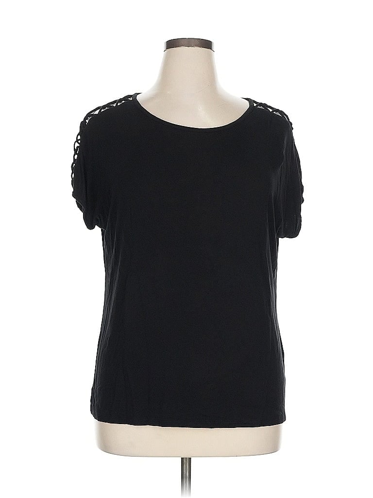 Pre-owned Tahari Short Sleeve Top Black Scoop Neck Tops
