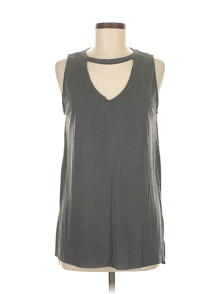 Pre-owned Peyton Jensen Sleeveless Top Gray Keyhole Neckline Tops