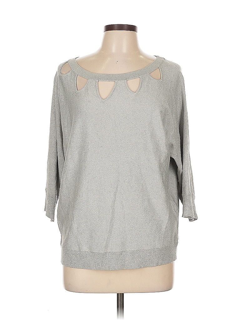 Pre-owned 7th Avenue Design Studio New York & Company 3/4 Sleeve Top Gray Keyhole Neckline Tops